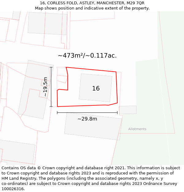 16, CORLESS FOLD, ASTLEY, MANCHESTER, M29 7QR: Plot and title map