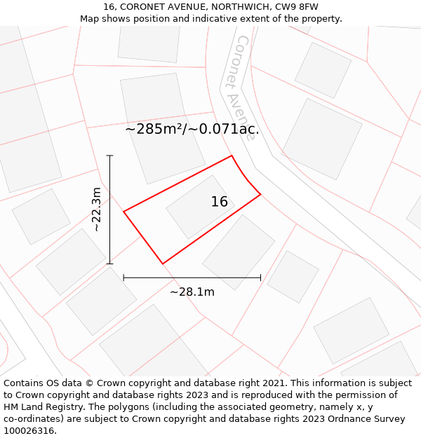 16, CORONET AVENUE, NORTHWICH, CW9 8FW: Plot and title map