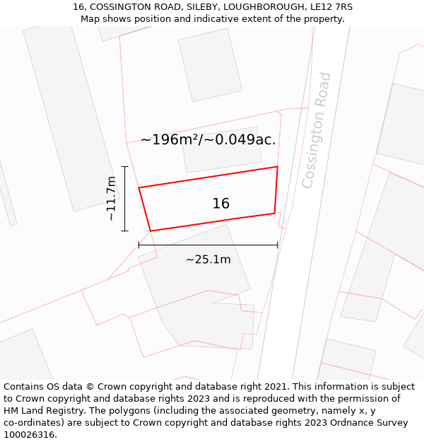 16, COSSINGTON ROAD, SILEBY, LOUGHBOROUGH, LE12 7RS: Plot and title map