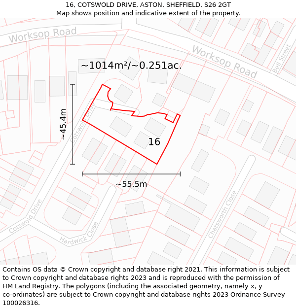 16, COTSWOLD DRIVE, ASTON, SHEFFIELD, S26 2GT: Plot and title map
