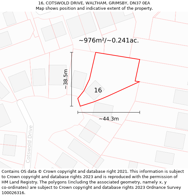 16, COTSWOLD DRIVE, WALTHAM, GRIMSBY, DN37 0EA: Plot and title map