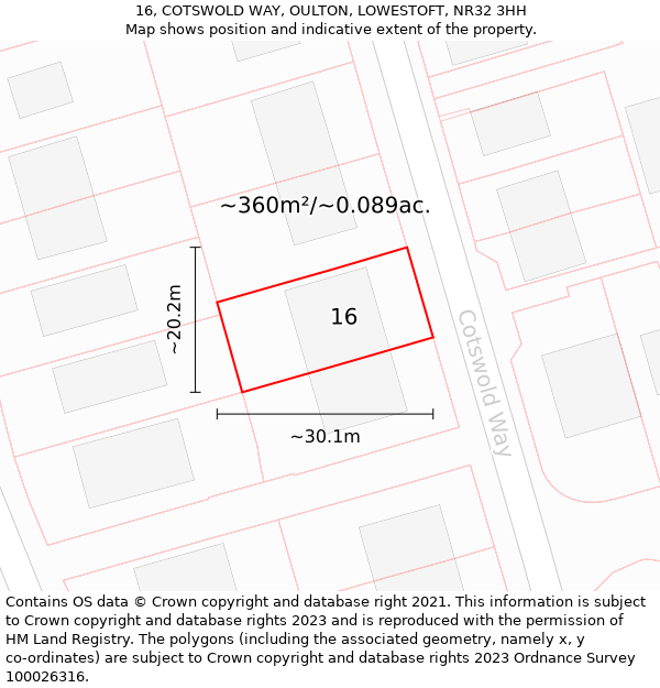 16, COTSWOLD WAY, OULTON, LOWESTOFT, NR32 3HH: Plot and title map