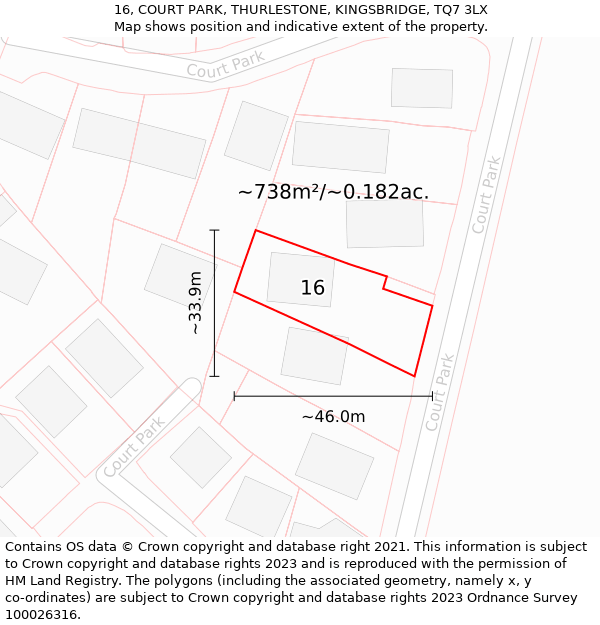 16, COURT PARK, THURLESTONE, KINGSBRIDGE, TQ7 3LX: Plot and title map
