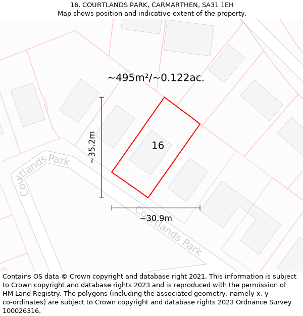 16, COURTLANDS PARK, CARMARTHEN, SA31 1EH: Plot and title map