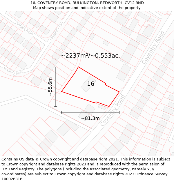 16, COVENTRY ROAD, BULKINGTON, BEDWORTH, CV12 9ND: Plot and title map