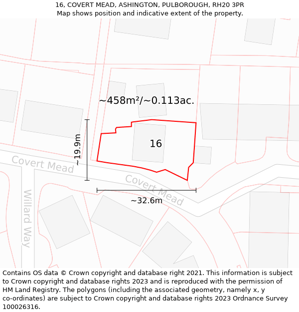 16, COVERT MEAD, ASHINGTON, PULBOROUGH, RH20 3PR: Plot and title map