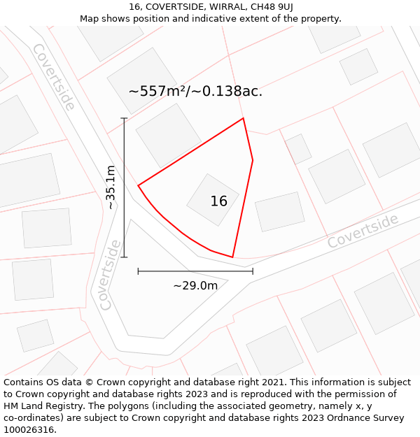 16, COVERTSIDE, WIRRAL, CH48 9UJ: Plot and title map