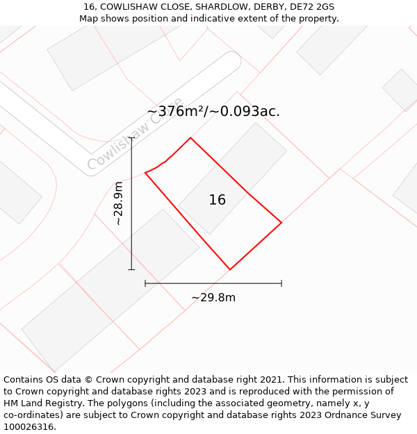 16, COWLISHAW CLOSE, SHARDLOW, DERBY, DE72 2GS: Plot and title map
