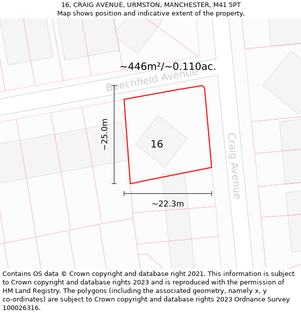 16, CRAIG AVENUE, URMSTON, MANCHESTER, M41 5PT: Plot and title map