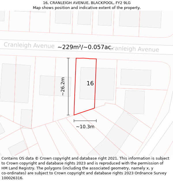 16, CRANLEIGH AVENUE, BLACKPOOL, FY2 9LG: Plot and title map