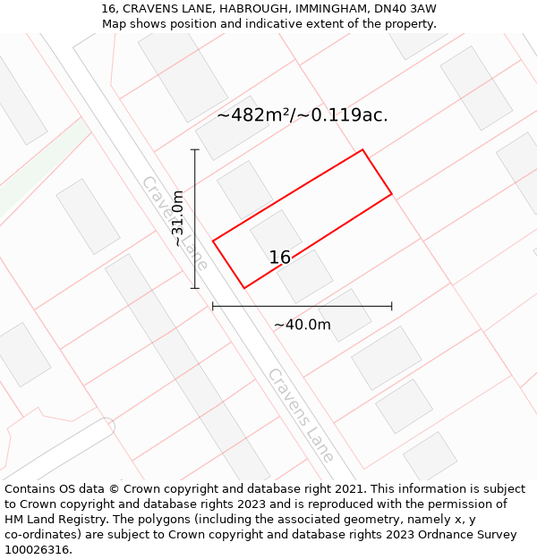 16, CRAVENS LANE, HABROUGH, IMMINGHAM, DN40 3AW: Plot and title map