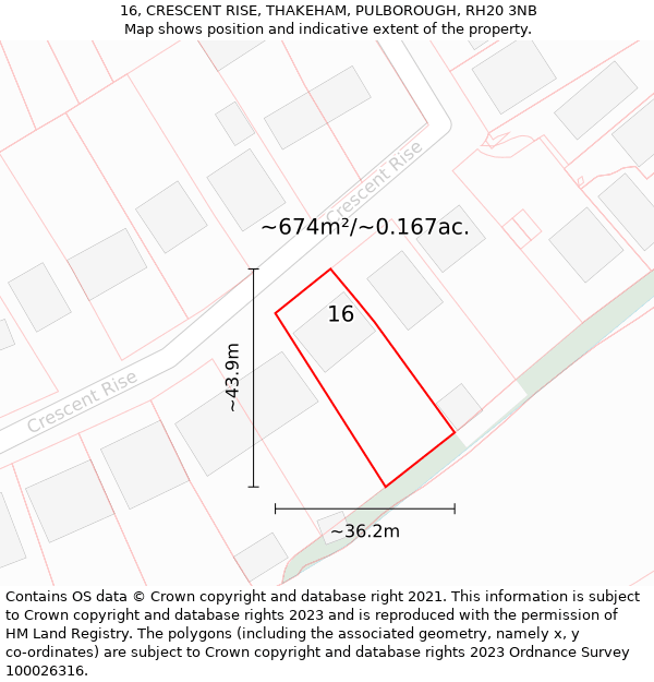 16, CRESCENT RISE, THAKEHAM, PULBOROUGH, RH20 3NB: Plot and title map