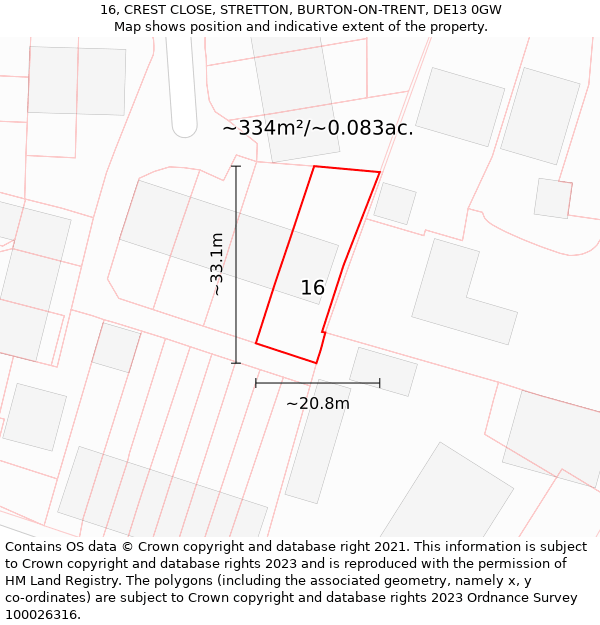 16, CREST CLOSE, STRETTON, BURTON-ON-TRENT, DE13 0GW: Plot and title map