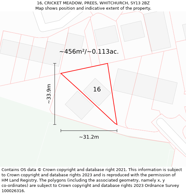 16, CRICKET MEADOW, PREES, WHITCHURCH, SY13 2BZ: Plot and title map