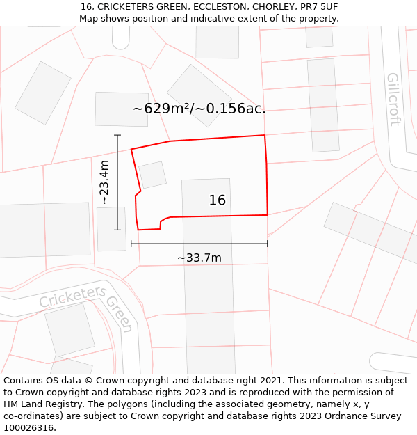 16, CRICKETERS GREEN, ECCLESTON, CHORLEY, PR7 5UF: Plot and title map