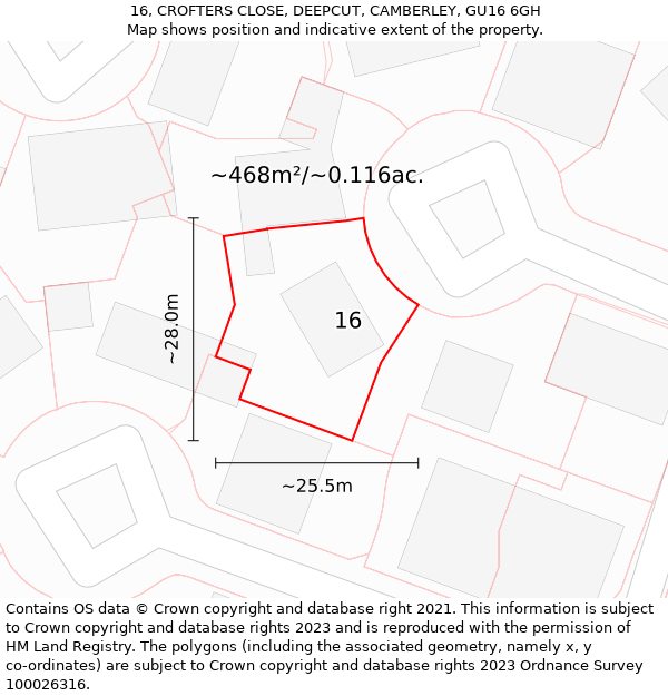 16, CROFTERS CLOSE, DEEPCUT, CAMBERLEY, GU16 6GH: Plot and title map