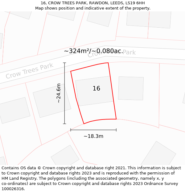 16, CROW TREES PARK, RAWDON, LEEDS, LS19 6HH: Plot and title map