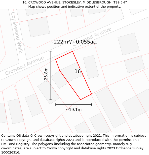 16, CROWOOD AVENUE, STOKESLEY, MIDDLESBROUGH, TS9 5HY: Plot and title map