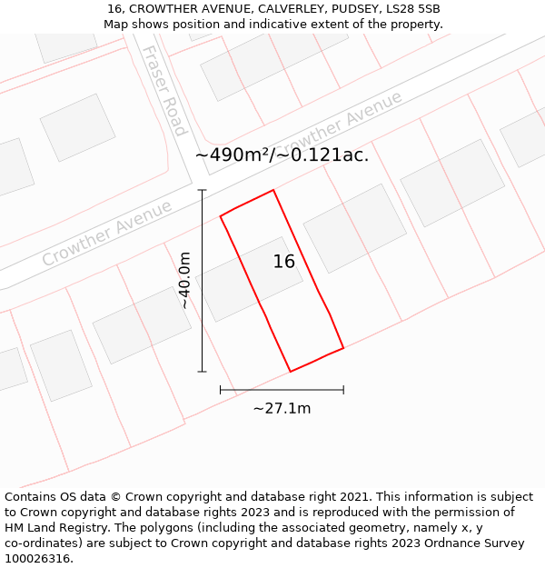 16, CROWTHER AVENUE, CALVERLEY, PUDSEY, LS28 5SB: Plot and title map