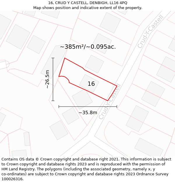 16, CRUD Y CASTELL, DENBIGH, LL16 4PQ: Plot and title map