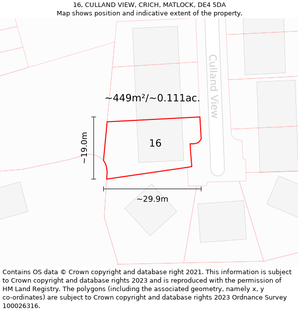 16, CULLAND VIEW, CRICH, MATLOCK, DE4 5DA: Plot and title map