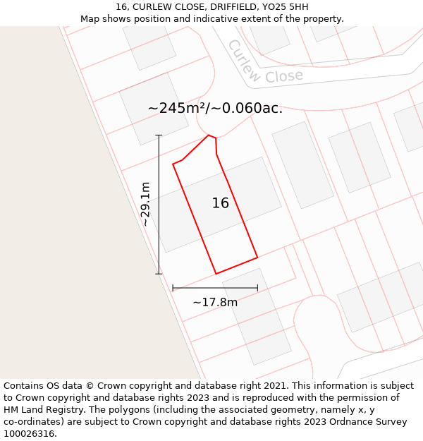 16, CURLEW CLOSE, DRIFFIELD, YO25 5HH: Plot and title map