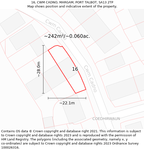 16, CWM CADNO, MARGAM, PORT TALBOT, SA13 2TP: Plot and title map
