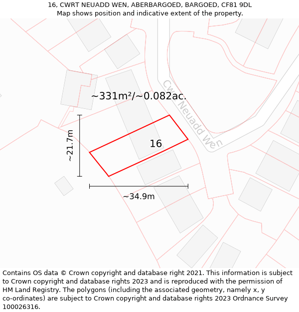 16, CWRT NEUADD WEN, ABERBARGOED, BARGOED, CF81 9DL: Plot and title map