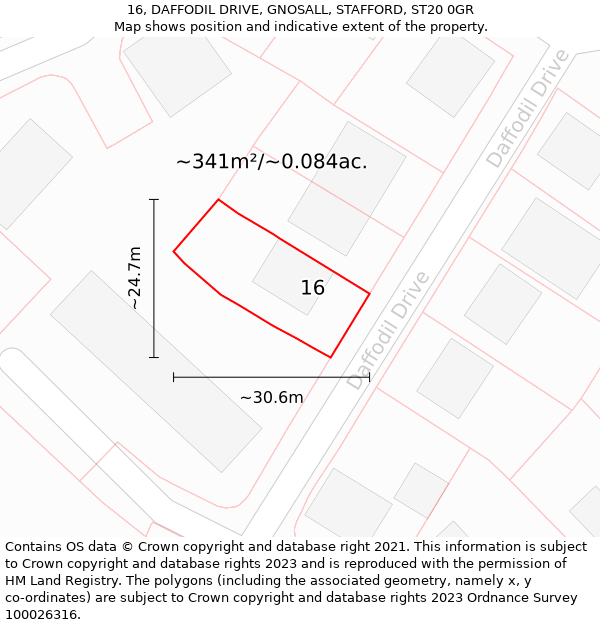 16, DAFFODIL DRIVE, GNOSALL, STAFFORD, ST20 0GR: Plot and title map