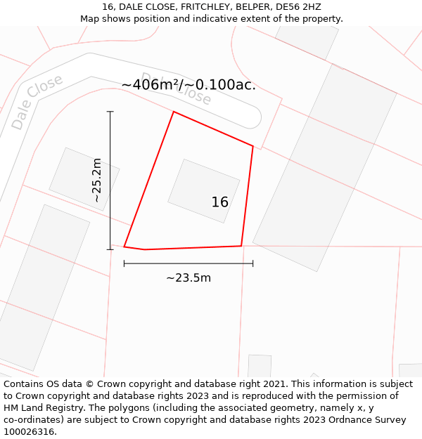 16, DALE CLOSE, FRITCHLEY, BELPER, DE56 2HZ: Plot and title map