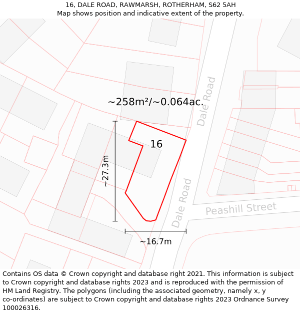 16, DALE ROAD, RAWMARSH, ROTHERHAM, S62 5AH: Plot and title map