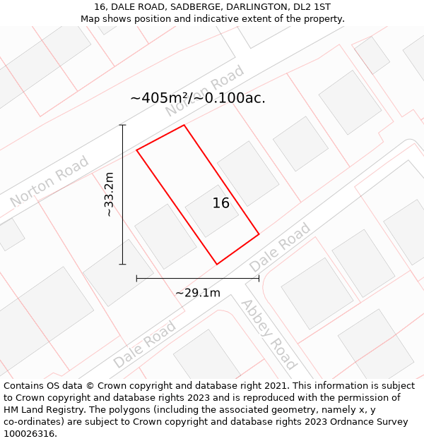 16, DALE ROAD, SADBERGE, DARLINGTON, DL2 1ST: Plot and title map