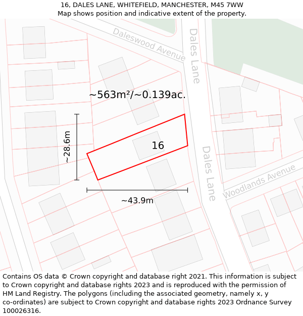 16, DALES LANE, WHITEFIELD, MANCHESTER, M45 7WW: Plot and title map