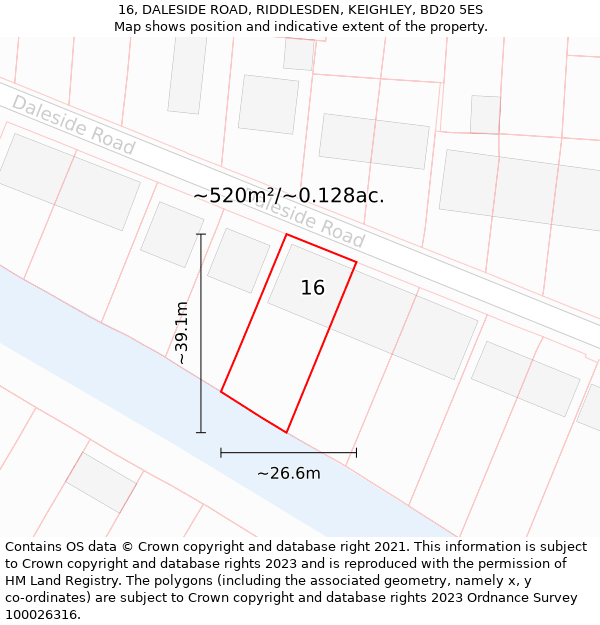 16, DALESIDE ROAD, RIDDLESDEN, KEIGHLEY, BD20 5ES: Plot and title map