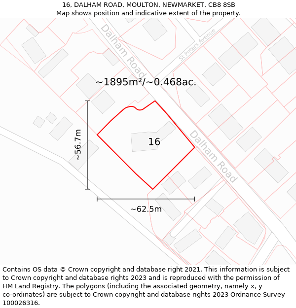 16, DALHAM ROAD, MOULTON, NEWMARKET, CB8 8SB: Plot and title map