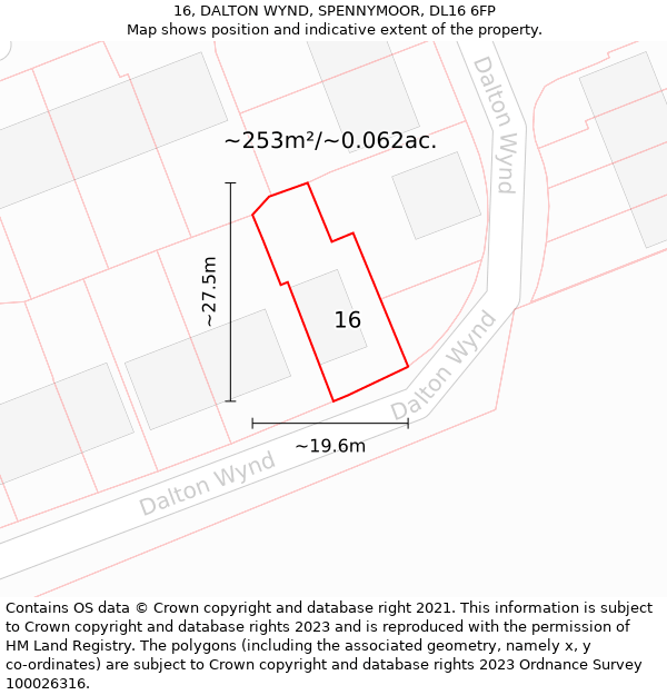 16, DALTON WYND, SPENNYMOOR, DL16 6FP: Plot and title map