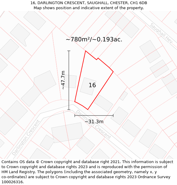 16, DARLINGTON CRESCENT, SAUGHALL, CHESTER, CH1 6DB: Plot and title map