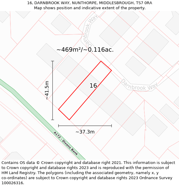 16, DARNBROOK WAY, NUNTHORPE, MIDDLESBROUGH, TS7 0RA: Plot and title map