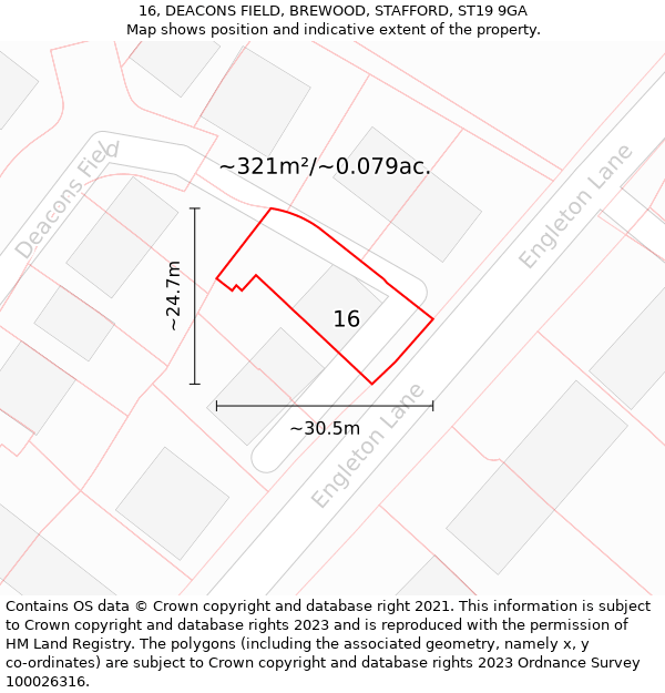 16, DEACONS FIELD, BREWOOD, STAFFORD, ST19 9GA: Plot and title map