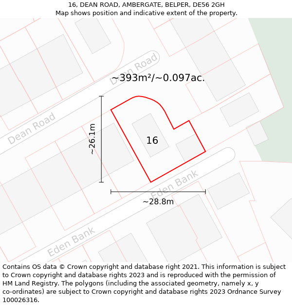 16, DEAN ROAD, AMBERGATE, BELPER, DE56 2GH: Plot and title map