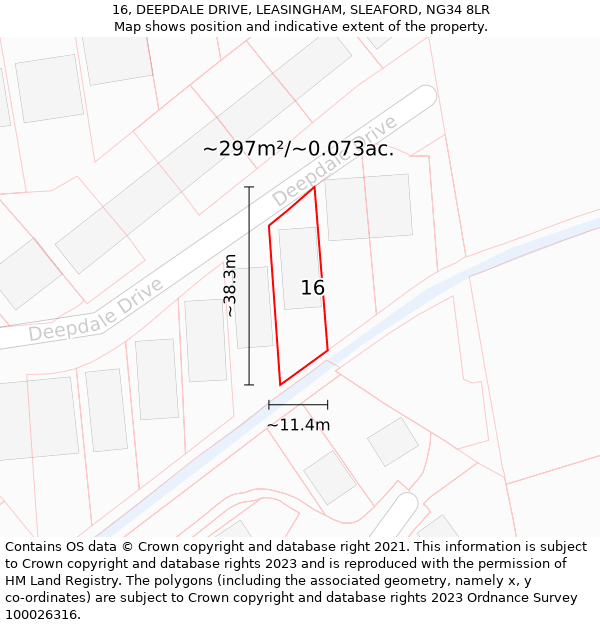 16, DEEPDALE DRIVE, LEASINGHAM, SLEAFORD, NG34 8LR: Plot and title map