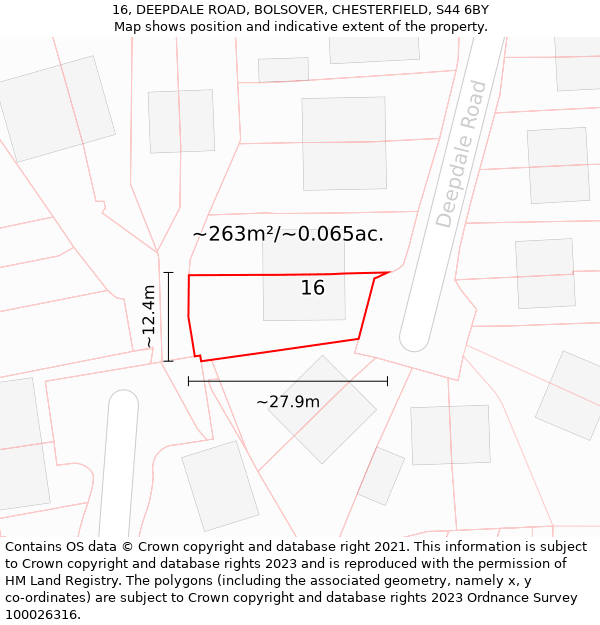 16, DEEPDALE ROAD, BOLSOVER, CHESTERFIELD, S44 6BY: Plot and title map