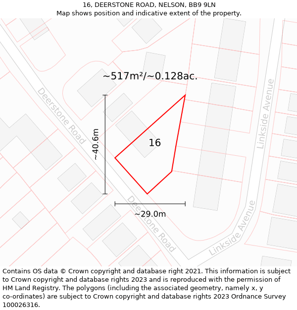 16, DEERSTONE ROAD, NELSON, BB9 9LN: Plot and title map