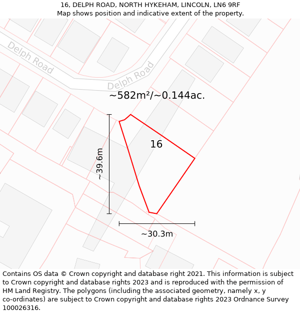 16, DELPH ROAD, NORTH HYKEHAM, LINCOLN, LN6 9RF: Plot and title map