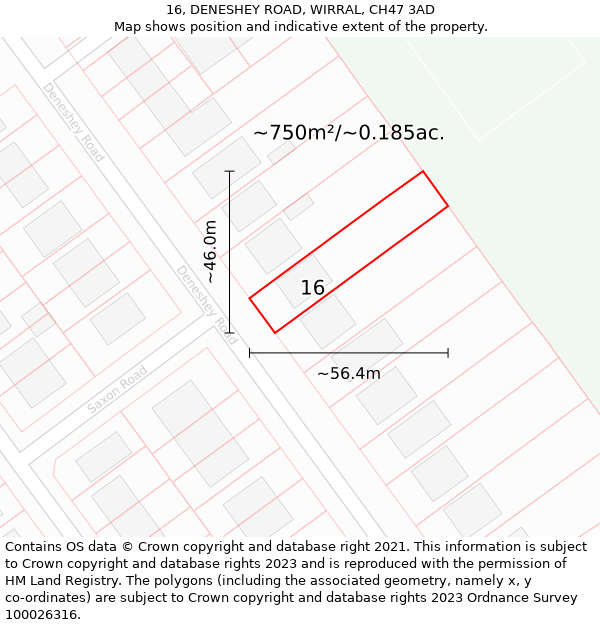 16, DENESHEY ROAD, WIRRAL, CH47 3AD: Plot and title map