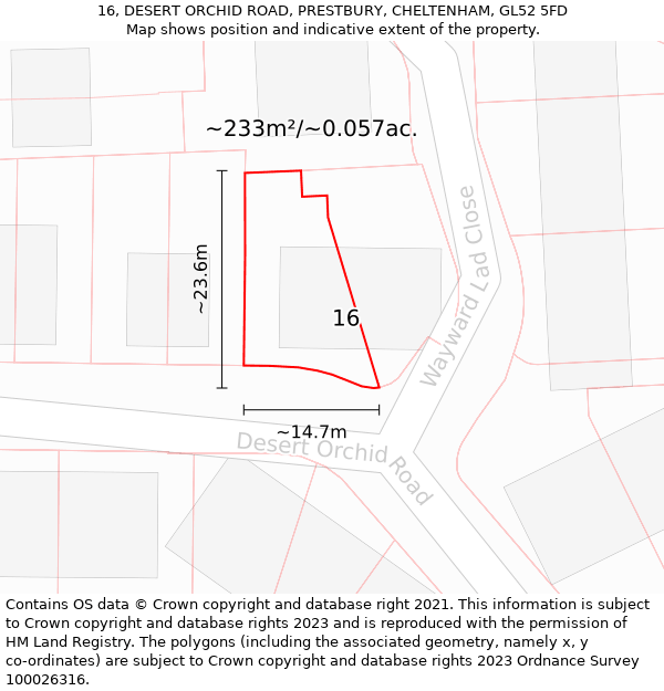 16, DESERT ORCHID ROAD, PRESTBURY, CHELTENHAM, GL52 5FD: Plot and title map