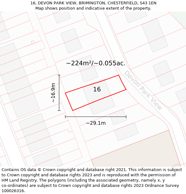 16, DEVON PARK VIEW, BRIMINGTON, CHESTERFIELD, S43 1EN: Plot and title map