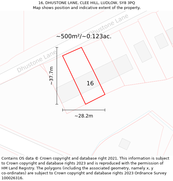 16, DHUSTONE LANE, CLEE HILL, LUDLOW, SY8 3PQ: Plot and title map
