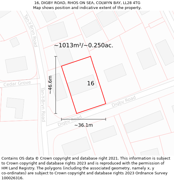 16, DIGBY ROAD, RHOS ON SEA, COLWYN BAY, LL28 4TG: Plot and title map