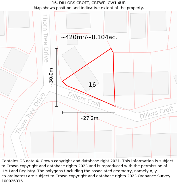 16, DILLORS CROFT, CREWE, CW1 4UB: Plot and title map
